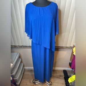 Frank Lyman Elegant Blue Evening Gown Cape Embellished Overlay Size 18